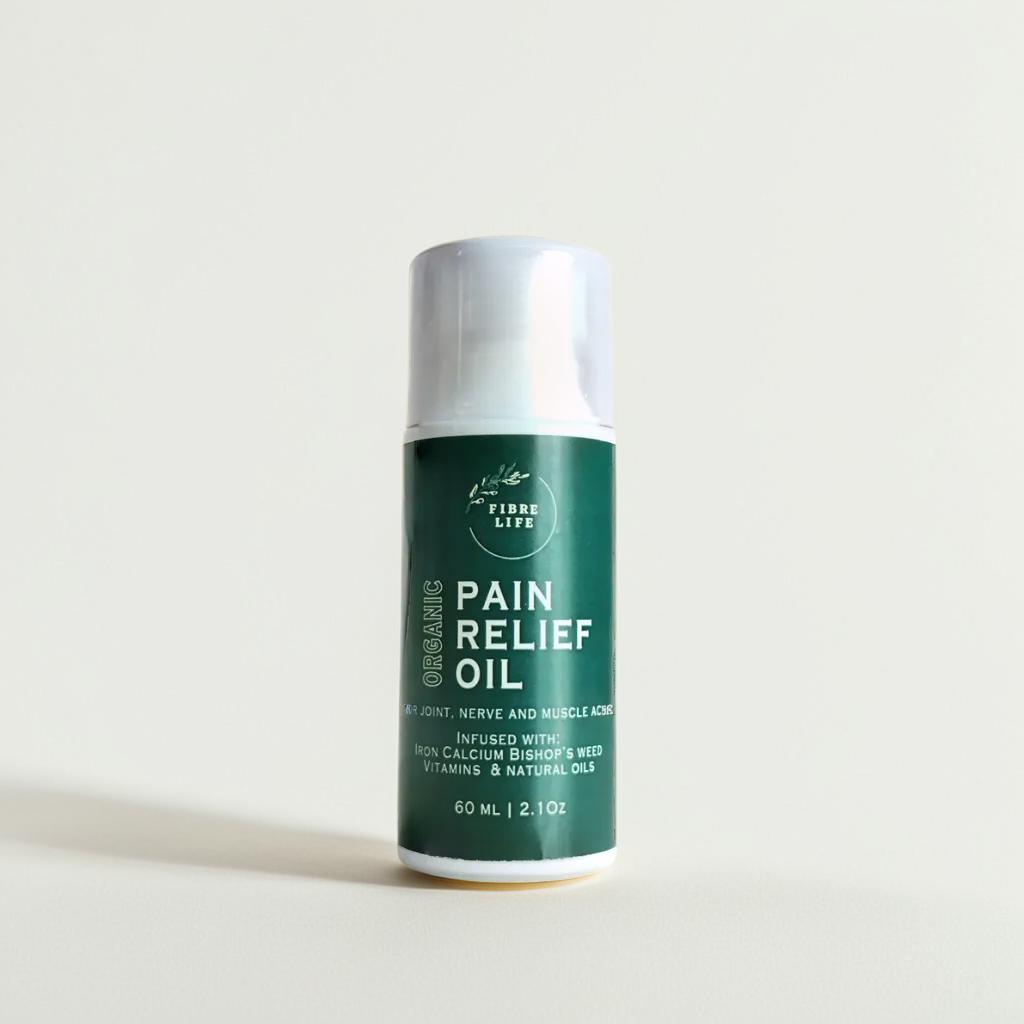 Herbal pain relief oil infused with natural ingredients to soothe inflammation and enhance circulation.