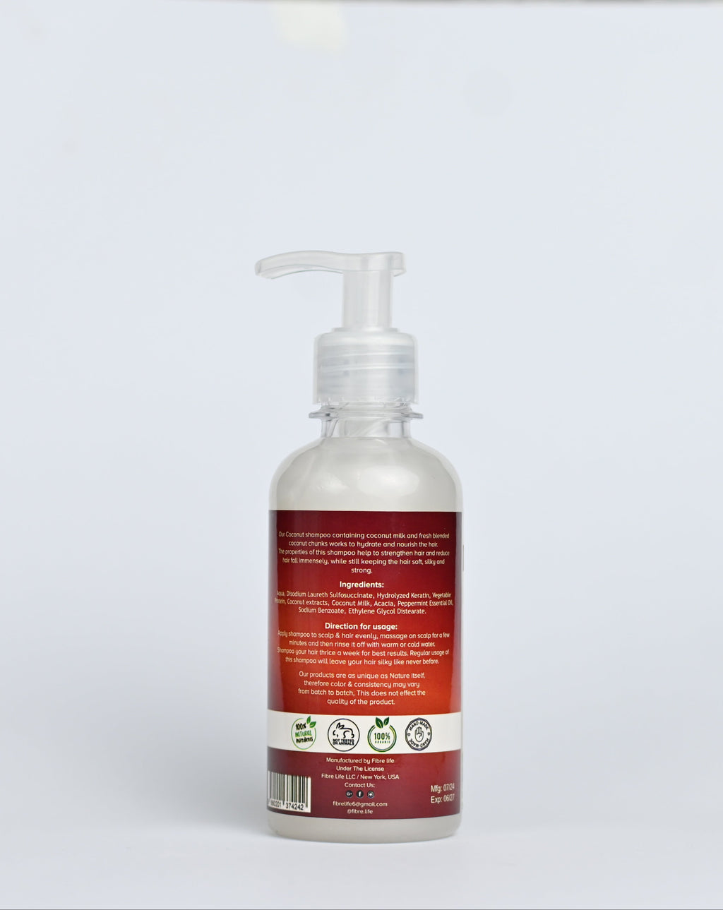 Sulfate-free coconut shampoo restores moisture and repairs dry, damaged hair.

