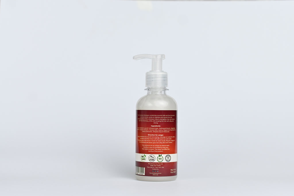 Sulfate-free coconut shampoo restores moisture and repairs dry, damaged hair.
