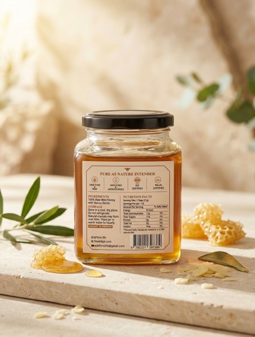 Wild Raw Honey with Honeycomb – 100% Pure & Unfiltered | 500g