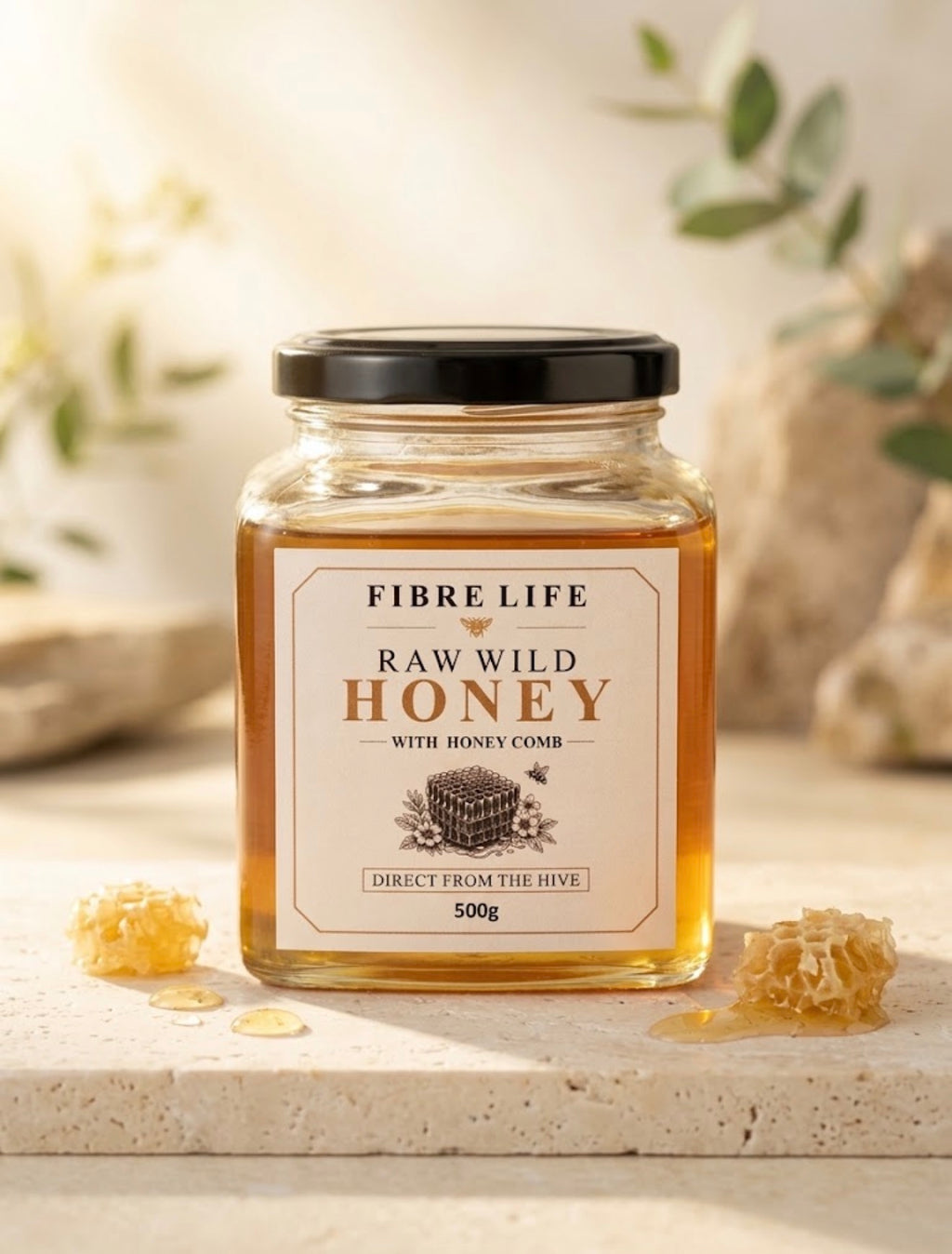 Wild Raw Honey with Honeycomb – 100% Pure & Unfiltered | 500g