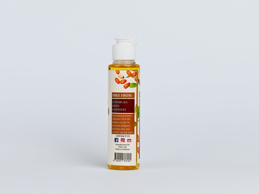 FibreLife Sweet Almond Oil deeply nourishes skin and strengthens hair.
Cold-pressed almond oil for glowing skin, hair growth, and scalp hydration.
Lightweight almond oil reduces dryness, softens skin, and boosts shine.
Pure sweet almond oil for massage, deep moisture, and natural radiance Pakistan
