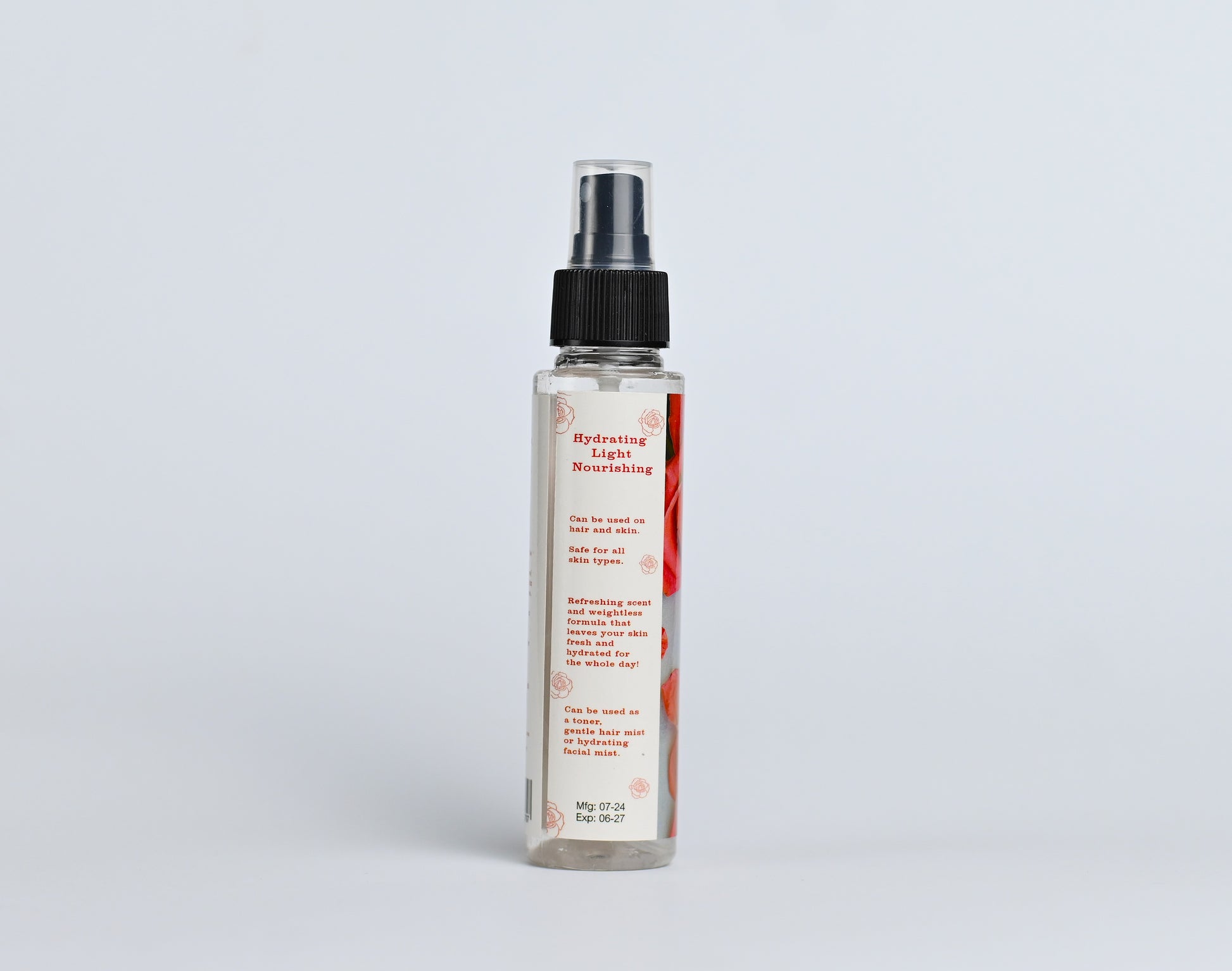 FibreLife Rose Mist refreshes, hydrates, and soothes skin with pure rose water.
Natural rose water mist tones, balances, and revitalizes dull, tired skin.
Hydrating facial mist infused with rose extract for a fresh and radiant glow.
Organic rose mist for skin hydration, pore tightening, and soothing irritation.