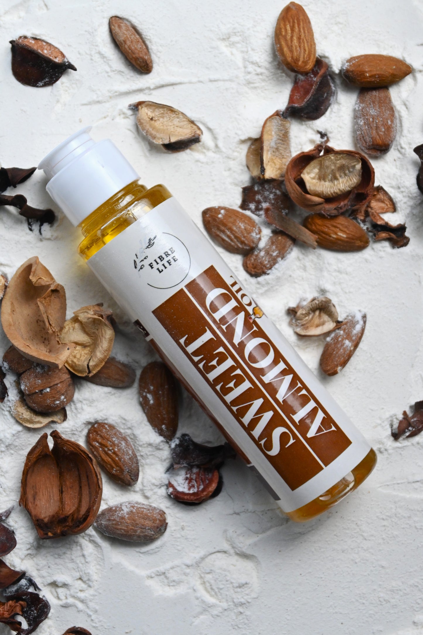 Cold-pressed almond oil for glowing skin, hair growth, and scalp hydration.