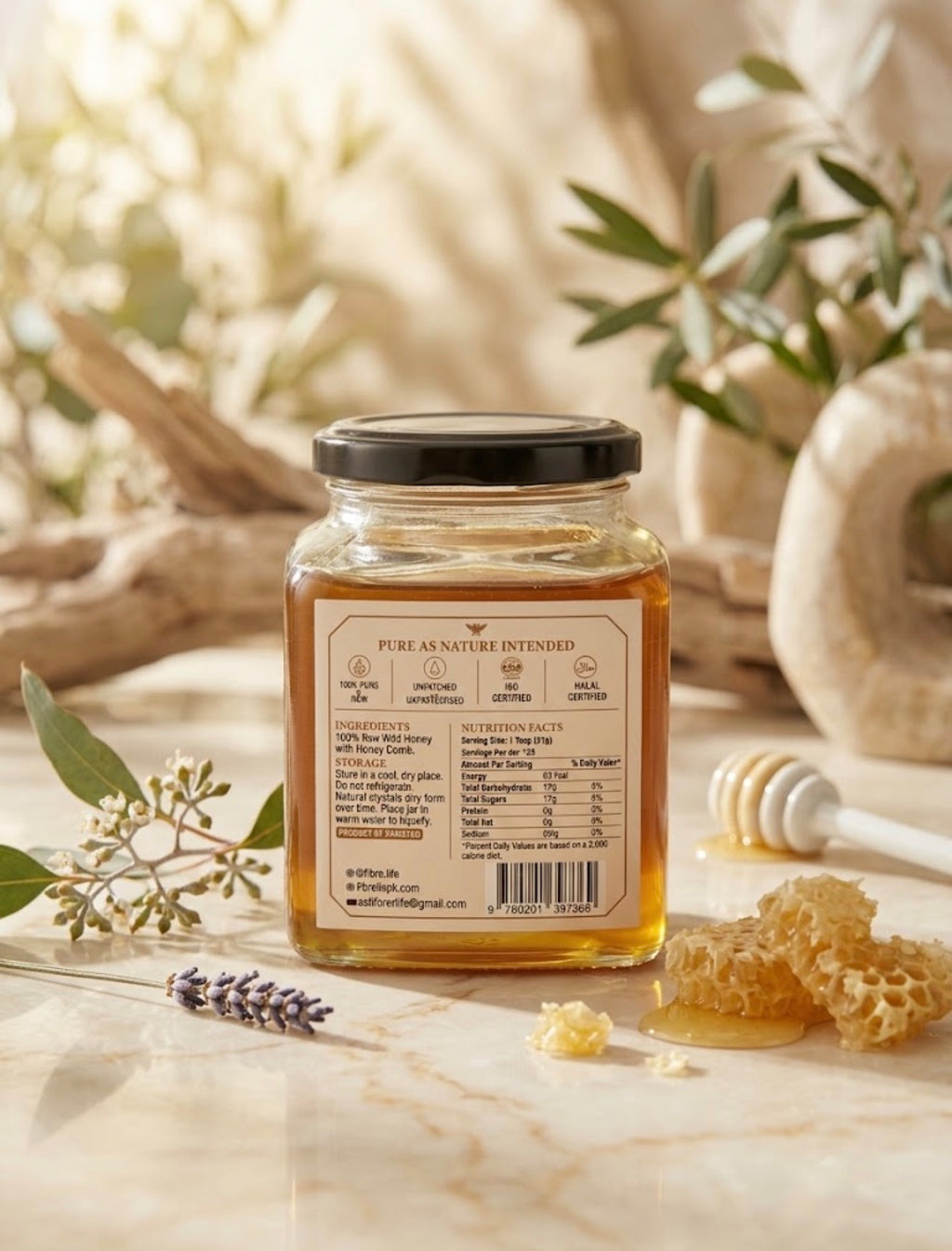 Wild Raw Honey with Honeycomb – 100% Pure & Unfiltered | 500g
