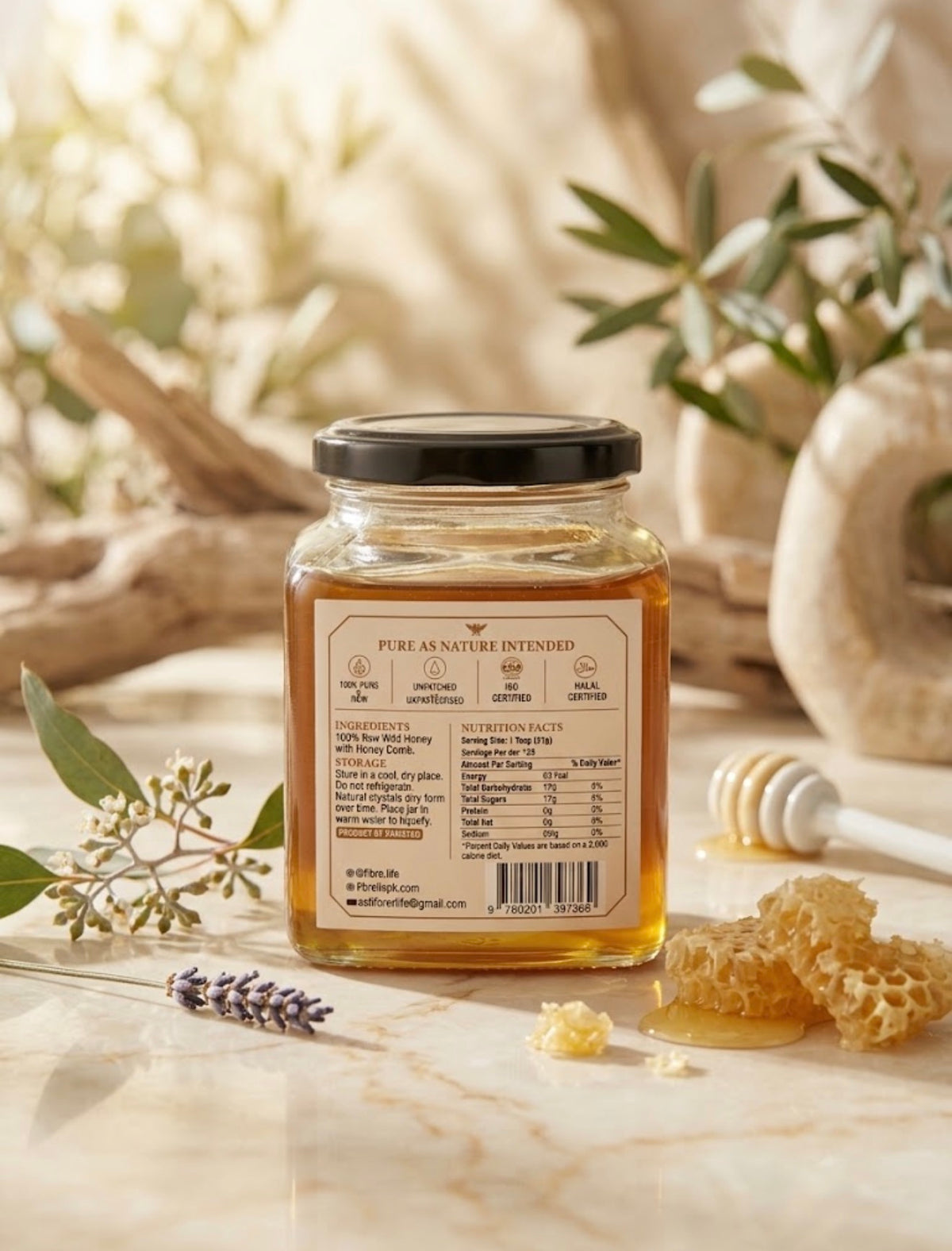 Wild Raw Honey with Honeycomb – 100% Pure & Unfiltered | 500g